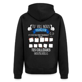 Départ collègue humour entreprise post it - Veste à capuche bio Premium Unisexe - noir - Dos - Nico (187cm)
