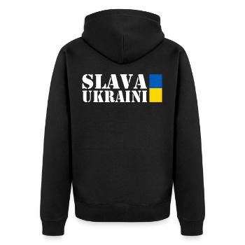 Slava ukraini - Unisex Premium Bio Zip Hoodie - Schwarz - Hinten - Nico (187cm)