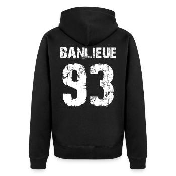 banlieue 93 - Unisex Premium Organic Zip Hoodie - black - Back - Nico (187cm)