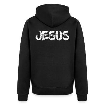 Jesus - Unisex Premium Organic Zip Hoodie - black - Back - Nico (187cm)
