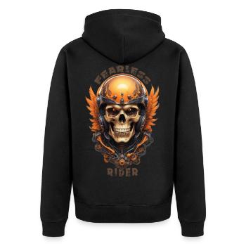 Biker Totenschädel Vintage Biker Flügel Totenkopf Motorrad - Unisex Premium Bio Zip Hoodie - Schwarz - Hinten - Nico (187cm)