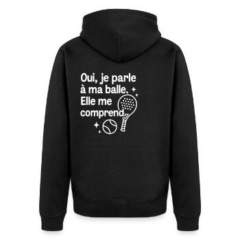 Je parle à ma balle de padel padeliste padéliste - Veste à capuche bio Premium Unisexe - noir - Dos - Nico (187cm)