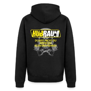 HUBRAUM - TUNING - V8 - Anti Elektro - Unisex Premium Bio Zip Hoodie - Schwarz - Hinten - Nico (187cm)