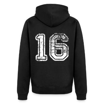 16 - Unisex Premium Bio Zip Hoodie - Schwarz - Hinten - Nico (187cm)