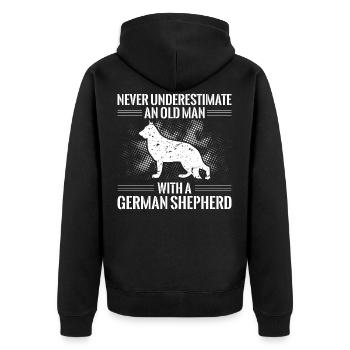 GERMAN SHEPHERD | OLD MAN - Unisex Premium Organic Zip Hoodie - black - Back - Nico (187cm)