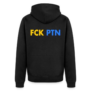Fck ptn - Unisex Premium Bio Zip Hoodie - Schwarz - Hinten - Nico (187cm)