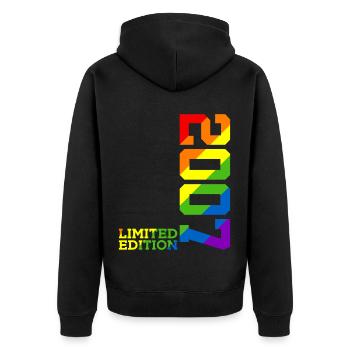 LGBTQ 2007 REGENBOGEN QUEER 18. GEBURTSTAG PRIDE - Unisex Premium Bio Zip Hoodie - Schwarz - Hinten - Nico (187cm)