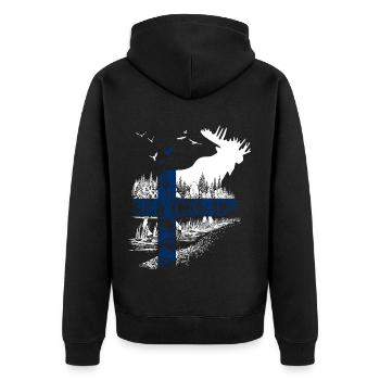 ELCH FINNLAND FLAGGE URLAUB - Unisex Premium Bio Zip Hoodie - Schwarz - Hinten - Nico (187cm)