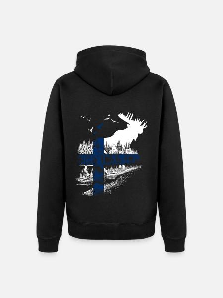 MOOSE FINLAND FLAG HOLIDAY - Unisex Premium Organic Zip Hoodie - black