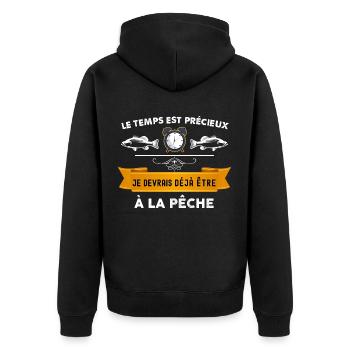 Pêcheur, pêche temps precieux humour papy pêcheur - Veste à capuche bio Premium Unisexe - noir - Dos - Nico (187cm)
