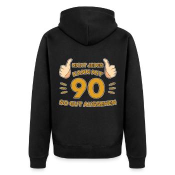90. Geburtstag Geschenk 90 Jahre Fun Jahrgang - Unisex Premium Bio Zip Hoodie - Schwarz - Hinten - Nico (187cm)