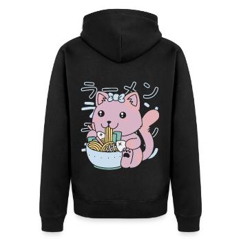 Kawaii Fisch Ramen - Unisex Premium Bio Zip Hoodie - Schwarz - Hinten - Nico (187cm)