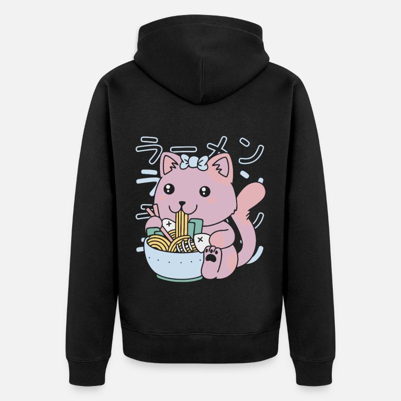 Ramen de poisson kawaii - Veste à capuche bio Premium Unisexe - noir
