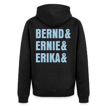 Stromberg Personalisierbar Bernd & Ernie & Erika - Unisex Premium Bio Zip Hoodie - Schwarz - Hinten - Nico (187cm)