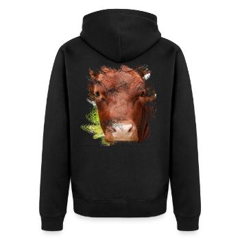 Das Pinzgauer Rind Vieh - Unisex Premium Bio Zip Hoodie - Schwarz - Hinten - Nico (187cm)