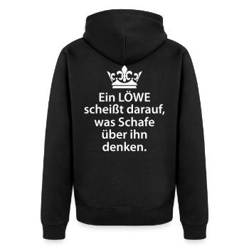 Löwe scheißt darauf was Schafe denken - Unisex Premium Bio Zip Hoodie - Schwarz - Hinten - Nico (187cm)