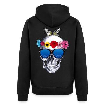 Blumen skul - Unisex Premium Bio Zip Hoodie - Schwarz - Hinten - Nico (187cm)