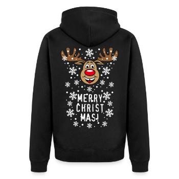54B Deer Hirsch Rudolph Merry Christmas funny - Unisex Premium Bio Zip Hoodie - Schwarz - Hinten - Nico (187cm)