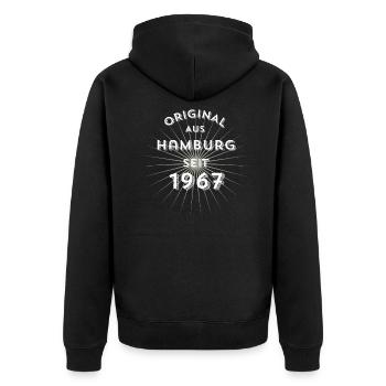 Original aus Hamburg seit 1976! - Unisex Premium Bio Zip Hoodie - Schwarz - Hinten - Nico (187cm)