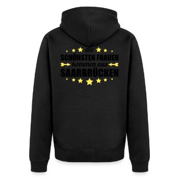 Saarbrücken - Unisex Premium Bio Zip Hoodie - Schwarz - Hinten - Nico (187cm)