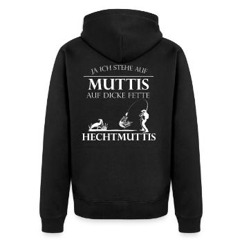 Hecht Angler - Unisex Premium Bio Zip Hoodie - Schwarz - Hinten - Nico (187cm)