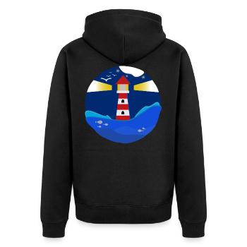 Leuchtturm - Unisex Premium Bio Zip Hoodie - Schwarz - Hinten - Nico (187cm)