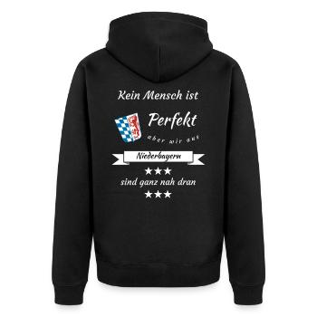 Niederbayern Geschenk Heimat Tracht Bayern Bier - Unisex Premium Bio Zip Hoodie - Schwarz - Hinten - Nico (187cm)