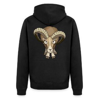 Mufflon Schafbock stare down Widder Geschenk - Unisex Premium Bio Zip Hoodie - Schwarz - Hinten - Nico (187cm)
