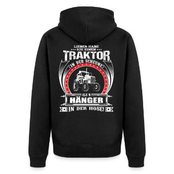 LIEBER HABE ICH EINEN TRAKTOR IN DER SCHEUNE - Unisex Premium Bio Zip Hoodie - Schwarz - Hinten - Nico (187cm)