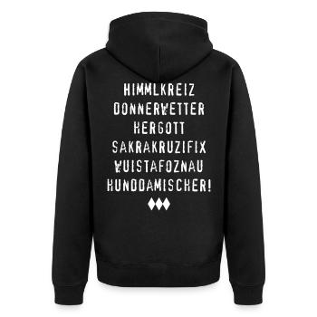 41 Himml Kreiz Donnerwetter Hergott Sakra Kruzifix - Unisex Premium Bio Zip Hoodie - Schwarz - Hinten - Nico (187cm)