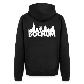 Bochum Skyline - Unisex Premium Bio Zip Hoodie - Schwarz - Hinten - Nico (187cm)