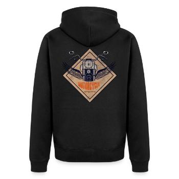 Motorcycle Biker - Unisex Premium Organic Zip Hoodie - black - Back - Nico (187cm)