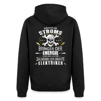 Elektriker - Unisex Premium Bio Zip Hoodie - Schwarz - Hinten - Nico (187cm)