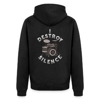 I Destroy Silence - Schlagzeug Schlagzeuger Drums - Unisex Premium Bio Zip Hoodie - Schwarz - Hinten - Nico (187cm)
