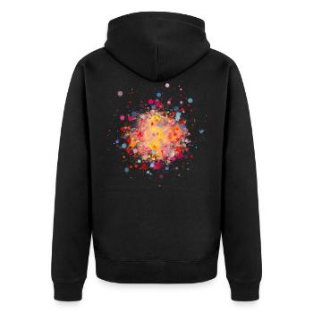 Farbspritzer Frühling bunt, Flecken und Tupfen - Unisex Premium Bio Zip Hoodie - Schwarz - Hinten - Nico (187cm)