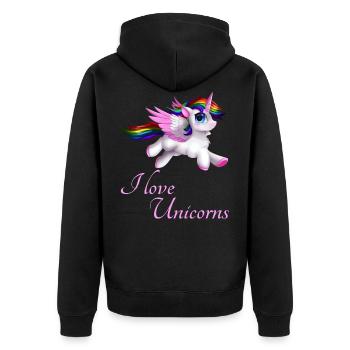 I love unicorns - Unisex Premium Organic Zip Hoodie - black - Back - Nico (187cm)