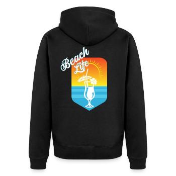 Beach - Unisex Premium Organic Zip Hoodie - black - Back - Nico (187cm)