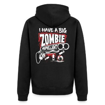 Zombie Repellent Halloween Lustige Gun Art Dark - Unisex Premium Bio Zip Hoodie - Schwarz - Hinten - Nico (187cm)