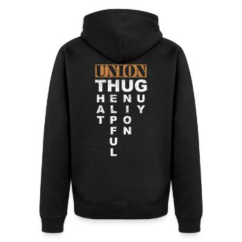 Gewerkschafts-Thug-Proarbeitsverband-Arbeitskraft-Protest-Dunkelheit - Unisex Premium Bio Zip Hoodie - Schwarz - Hinten - Nico (187cm)