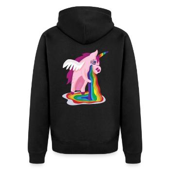 Regenbogen Einhorn Uicorn T-Shirt Geschenk - Unisex Premium Bio Zip Hoodie - Schwarz - Hinten - Nico (187cm)