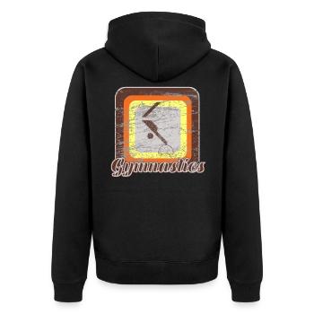 Turnen - Geräteturnen - Retro - Unisex Premium Bio Zip Hoodie - Schwarz - Hinten - Nico (187cm)