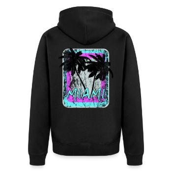 Miami Retro - Geschenkidee - Unisex Premium Bio Zip Hoodie - Schwarz - Hinten - Nico (187cm)