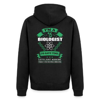 Ich bin Biologe - Unisex Premium Bio Zip Hoodie - Schwarz - Hinten - Nico (187cm)