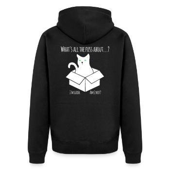 Schroedinger Katze - Experiment mit der Box - Unisex Premium Bio Zip Hoodie - Schwarz - Hinten - Nico (187cm)