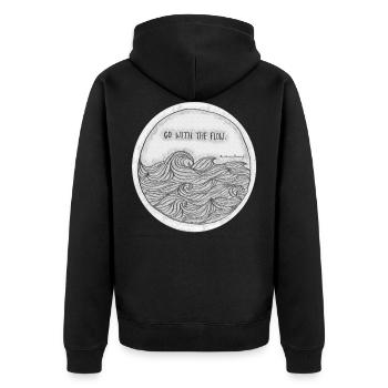 go with the flow (#scheissdrauf) - Unisex Premium Bio Zip Hoodie - Schwarz - Hinten - Nico (187cm)