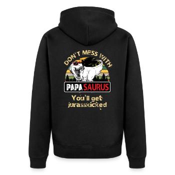 Papasaurus Funshirt Dino Tyrannus Saurus Rex - Unisex Premium Organic Zip Hoodie - black - Back - Nico (187cm)