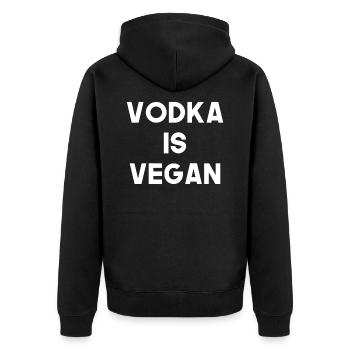 Vodka is Vegan, Alkohol ist Vegan, Veganer Lustig - Unisex Premium Bio Zip Hoodie - Schwarz - Hinten - Nico (187cm)