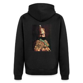 Haile Selassie Emperor of Ethiopia Jah Rastafari - Veste à capuche bio Premium Unisexe - noir - Dos - Nico (187cm)