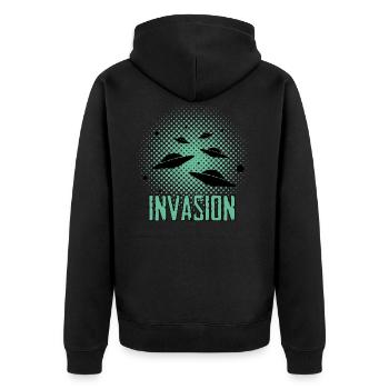 Alien - Ufo - Außerirdische - Unisex Premium Bio Zip Hoodie - Schwarz - Hinten - Nico (187cm)