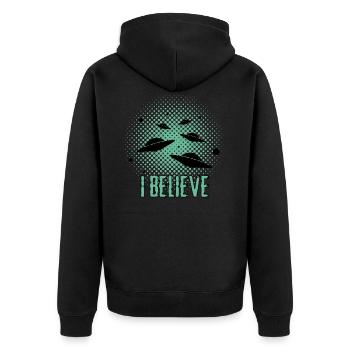 Alien - Ufo - Außerirdische - Unisex Premium Bio Zip Hoodie - Schwarz - Hinten - Nico (187cm)